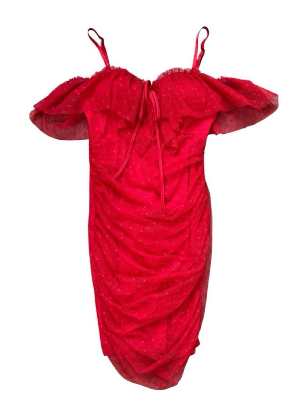 Red Off-Shoulder Ruffle Bodycon Dress - Picture 3 of 6